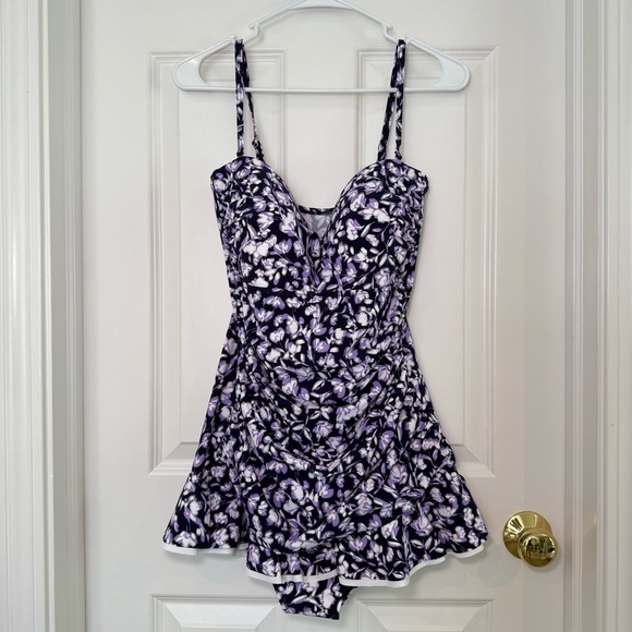 Profile by Gottex Printed Bandeau Swimdress Size 16 Navy - Picture 9 of 11